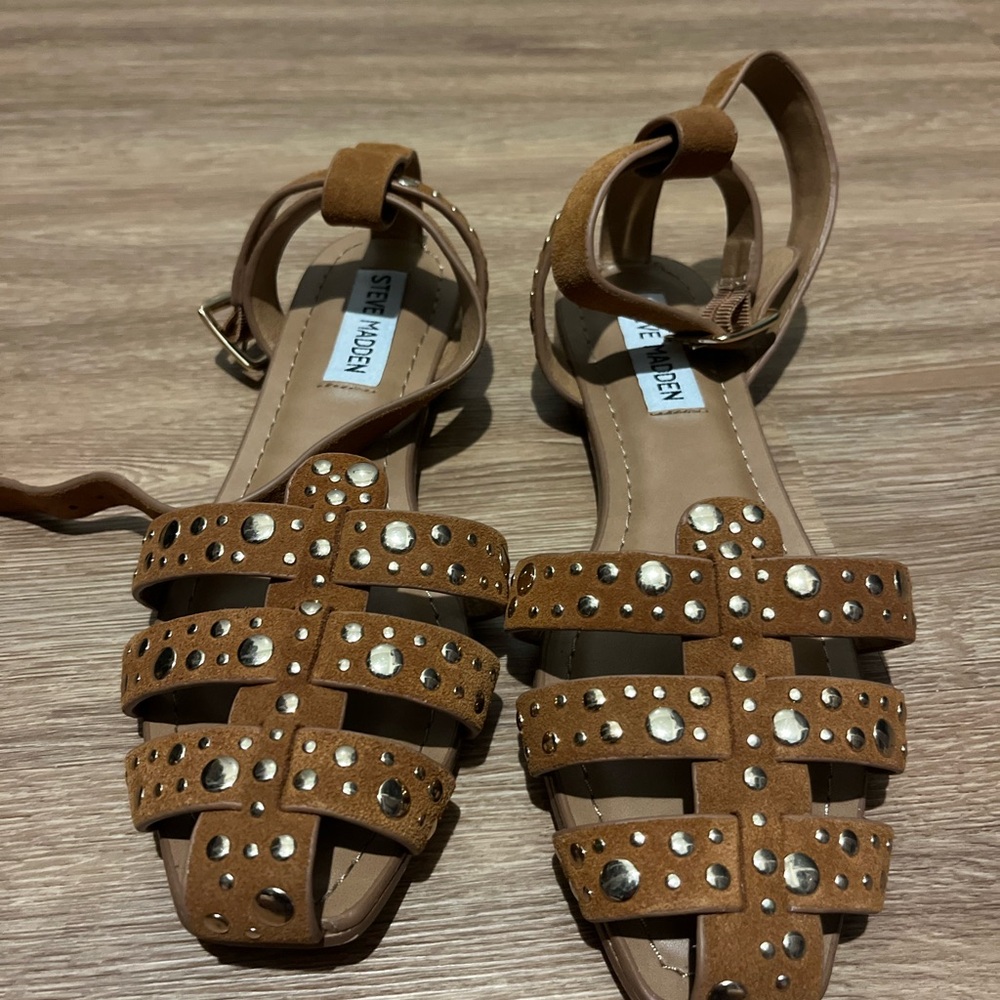 Steve Madden Brown Suede Studded Media Women's Sandals NWOT